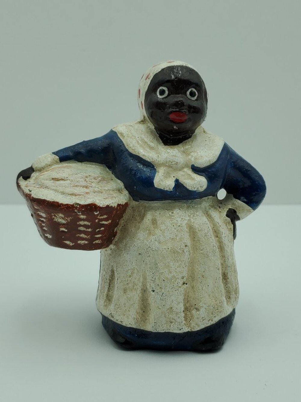 African American Woman with Laundry Basket Cast Iron Coin Bank Metal Maid Figure